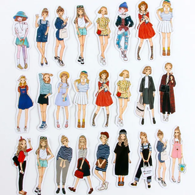 5packs Sticker beauty girl kawaii cartoon stickers PVC Scrapbook hand book diary girls kids toys