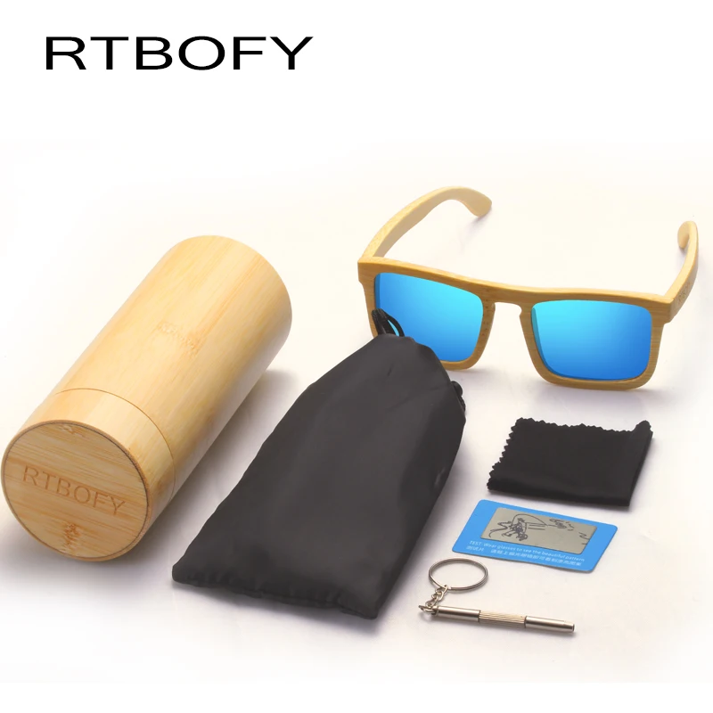Rtbofy солнцезащитные очки с деревянной оправой Для женщин бамбуковая рамка поляризованные солнечные очки линзы очки с деревянной коробкой UV400 Защитные Оттенки Солнцезащитные очки