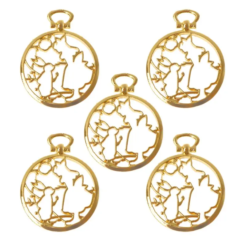 

5Pcs Rabbit Alice Wonderland Pocket Watch Round Frame Bezel Resin Jewelry Making