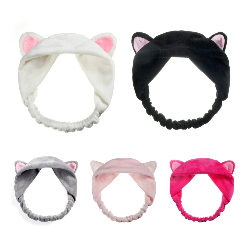 5pcs/pack Cute Cat Ear Hair Band For Women Wash Face Makeup Running