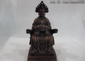 

USPS to USA S2876 Chinese Copper Bronze Dragon Taoism Queen Mother of the West Empress God Statue