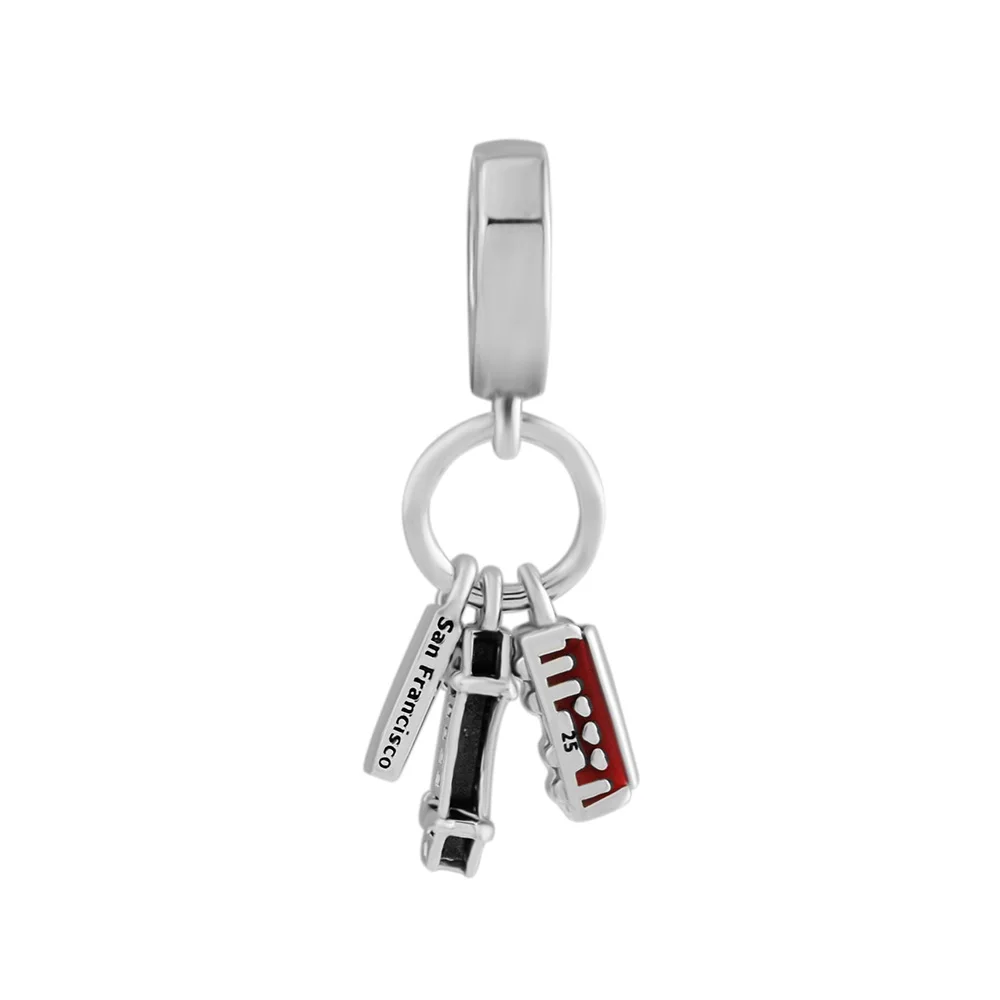 

San Francisco Highlights Floating Charms for DIY Beaded Bracelets Silver 925 Jewelry DIY Making Bridge & Red Bus Silver Charms