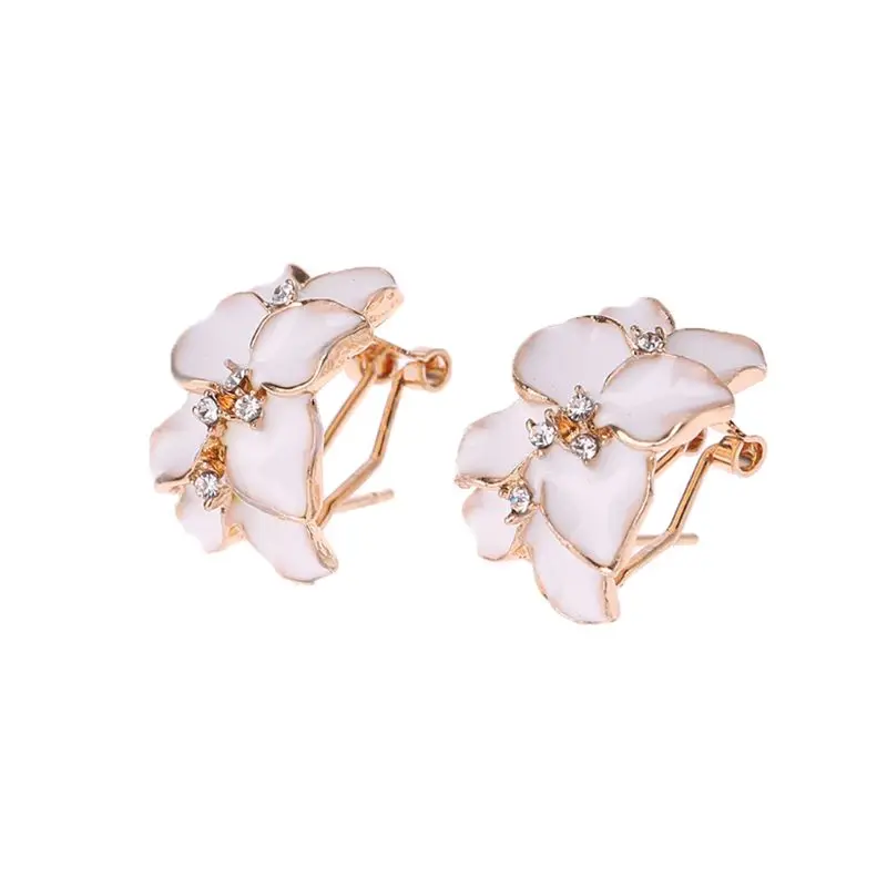 

Women Earrings Buckle Cute Chic Gardenia Flower Rhinestone Crystal Ear Studs New