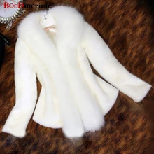 Зимние женские куртки, женские пальто из искусственного меха норки, Элегантная Белая Шаль для девушек, воротник из искусственного меха лисы, теплая верхняя одежда PC047