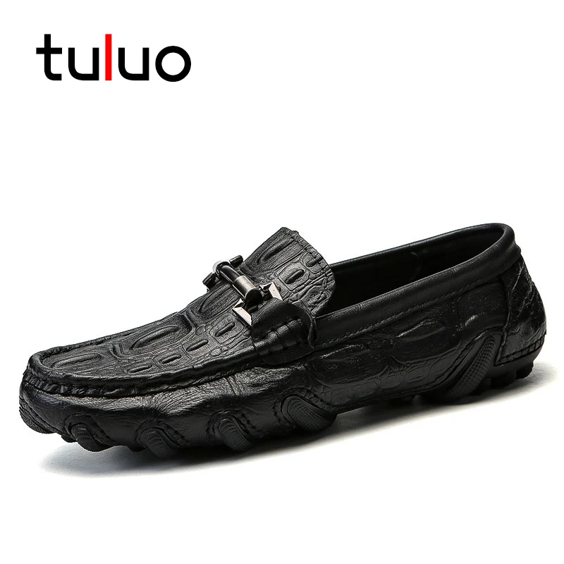 

TULUO Luxury Brand Men Loafers Breathable Moccasins Walking Men's Flat Shoes Genuine Leather Mens Casual Shoes Driving Footwear