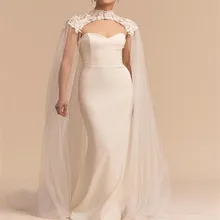 Высокая шея пользовательские мягкий кружевной тюль пол Длина длинная белая цвета слоновой кости без рукавов на свадьбу верхняя одежда, куртка Болеро свадебное Куртки