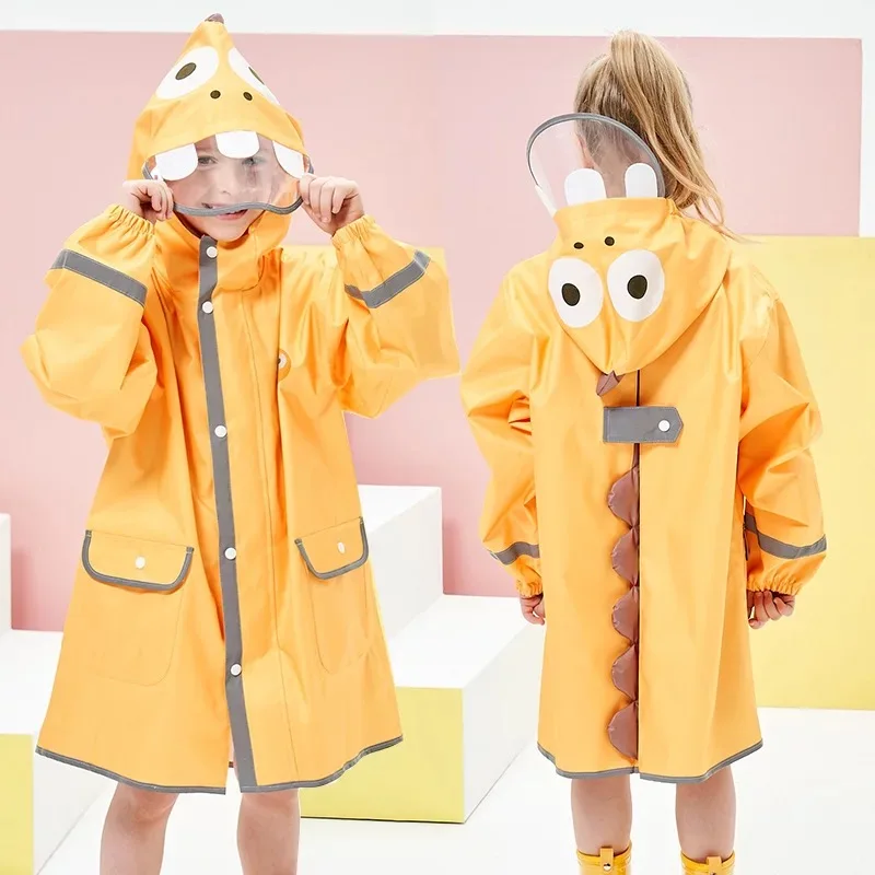 

1PC Cute Little Dinosaur Waterproof Polyester Rain Coat Boy Children Girls Windproof Poncho Kindergarten Student Baby Raincoat