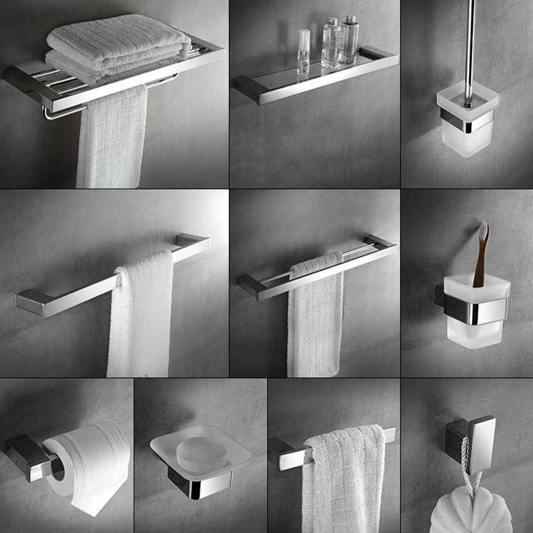 304 Stainless Steel Bathroom Accessories Set Wall Mounted Towel Rack Polished Toilet Papet