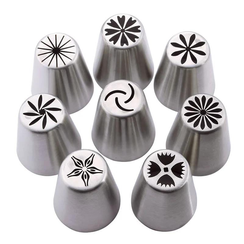 

8Pcs DIY Russian Tulip Icing Piping Nozzles Pastry Decorating Tips Cake Decorator Rose Stainless Steel #84277