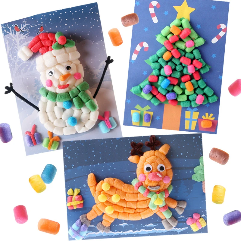 

Tree Deer Santa DIY Kids foam Painting Pompon Stickers Children Educational Handmade Cartoon Puzzles Crafts Toys birthday gift