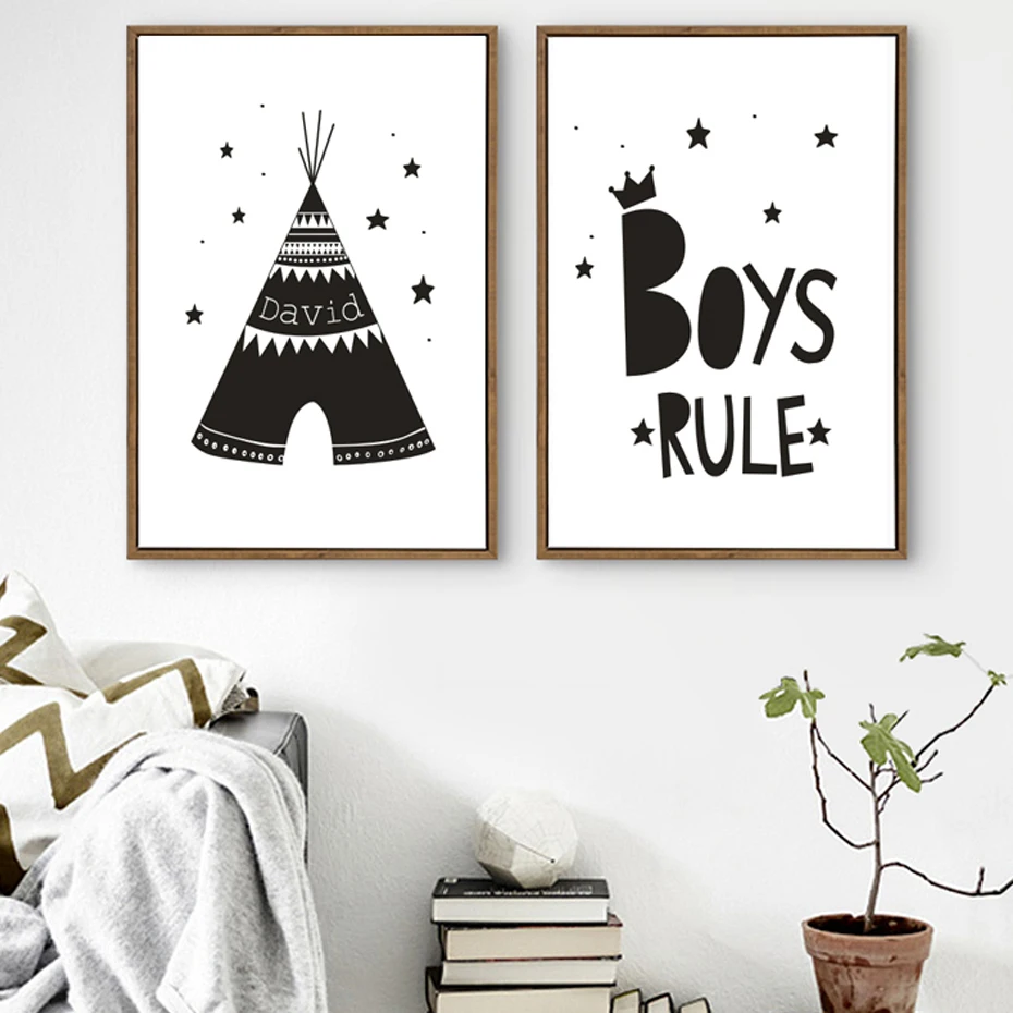 Boys Rule Canvas Painting Personalized Minimalist Nordic Posters Wall Art Picture for Nursery Kids Room Unframed Drop Shipping