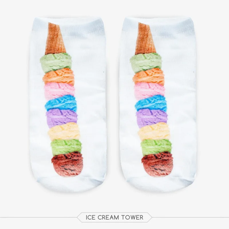 Новый милый 3D цифровой печати лед башня из мороженного носки-башмачки для женщины девушки для взрослых с модным принтом Носки