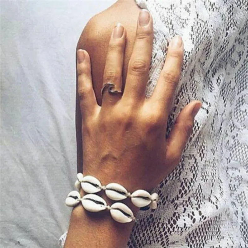 Натуральная морская раковина Каури браслет для женщин ручной работы плетеный шнур цепочка-браслет на лодыжку Браслеты пляжные украшения