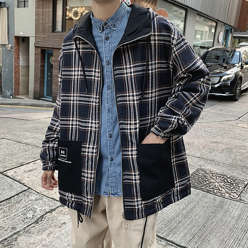 Spring New Plaid Jacket Men Fashion Retro Two-sided Wear Casual Hooded Jacket Man Streetwear Hip Hop Loose Bomber Jacket M-5XL Spring New Plaid Jacket Men Fashion Retro Two-sided Wear Casual Hooded Jacket Man Streetwear Hip Hop Loose Bomber Jacket M-5XL