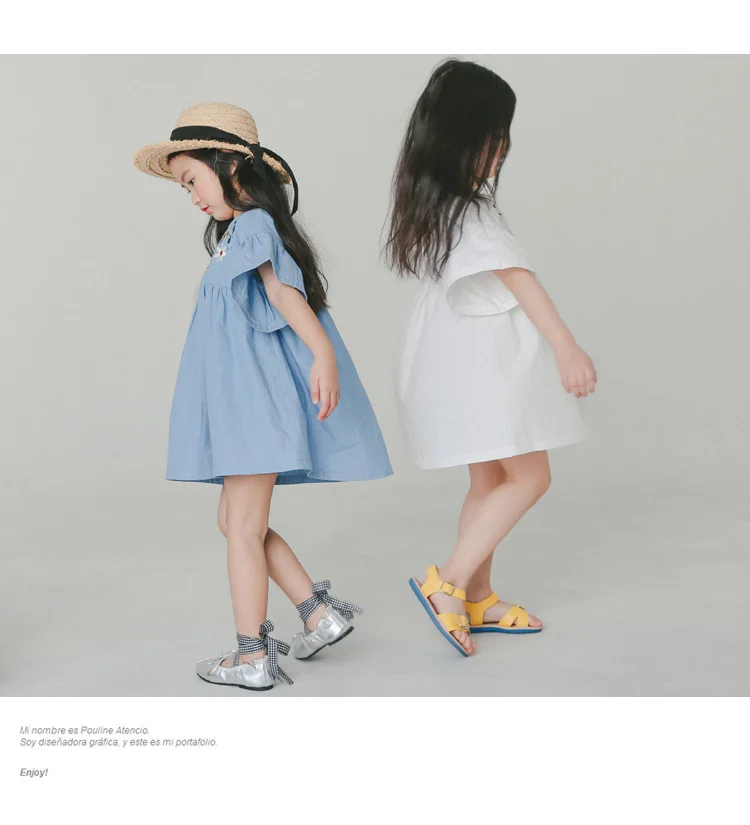cotton embroidery girls summer dress flare sleeves princess summer girl dresses solid white blue kids clothing  4 5 6 7 8 9 10 11 12 13 14  years old little big teenage girls summer dress cotton  (3)
