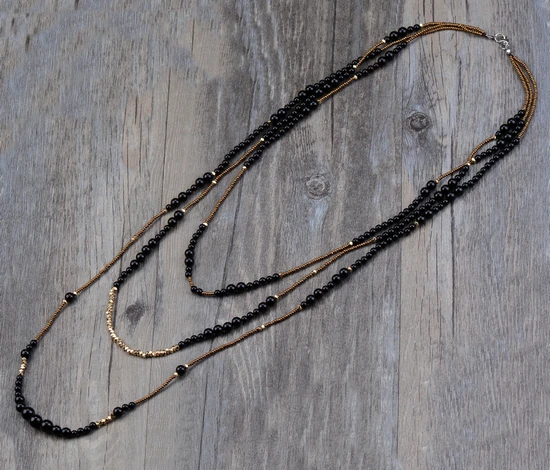 Бохо черный оникс с бисером 3 слоя бисерное ожерелье классические натуральные камни женское массивное ожерелье винтажное ювелирное изделие