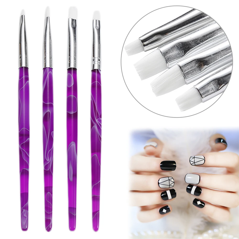 

ELECOOL 4PCs/Set Painting Brush Kit Nail Art UV Gel 3D Manicure Wave Pattern Handle Draw Pen Non-corroding Nail Polish Builder
