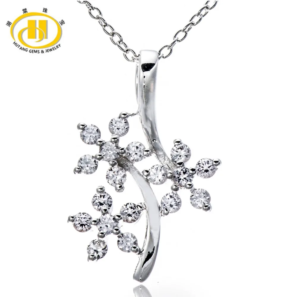 

Hutang 100% Natural White Sapphire Flower Pendant 925 Sterling Silver Necklace Fine Gemstone Elegant Jewelry for Women Best Gift