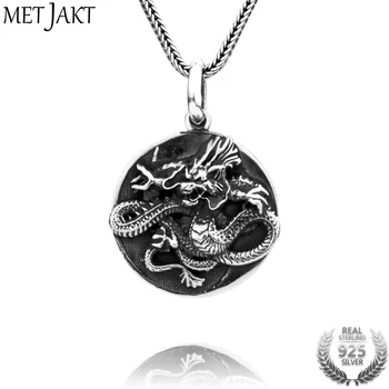 

MetJakt Handmade 925 Sterling Silver Dragon Pendant Necklace Vintage Tai Chi Gossip Pendant for Men's Punk Jewelry