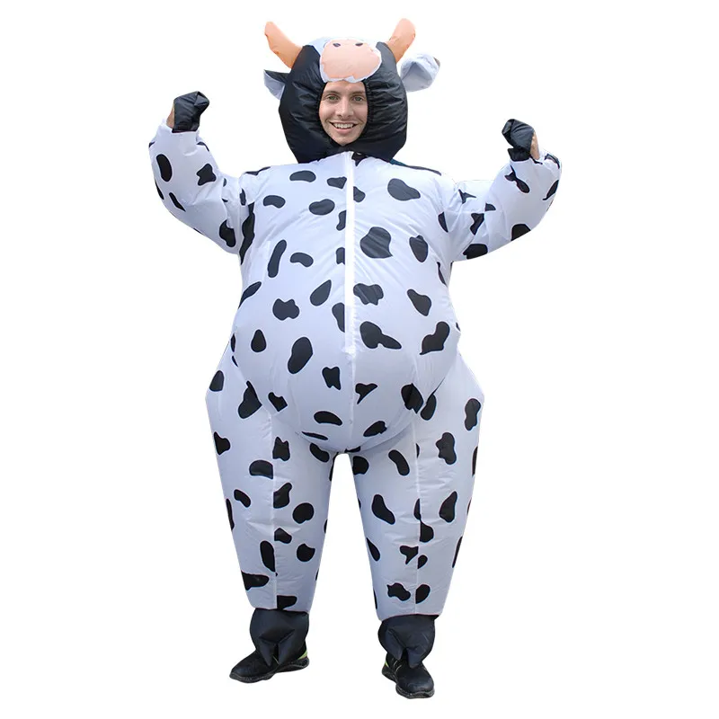 

Cute Inflatable Cow Costume for Adult Unisex Air Blown Milk Cattle Carnival Fancy Dress Halloween Christmas Animal Mascot Outfit