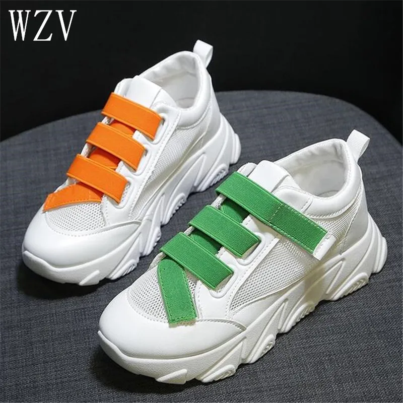 

2019 Summer Women Sneakers Sandals Wedge Platform Shoes Woman Thick Bottom Casual Polychrome Hook & Loop White Shoes Woman F161