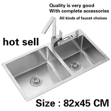 Горячая большая стандартная кухонная ручная раковина двойной паз мыть блюда 304 пищевой нержавеющей стали 820x450 мм