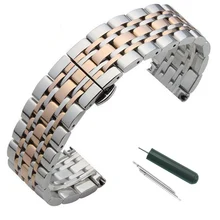 Metal Stainless Steel Watch Band Wrist Strap 16mm 18mm 20mm 22mm Replacement Butterfly Clasp Bracelet Men Women Black Rose Gold