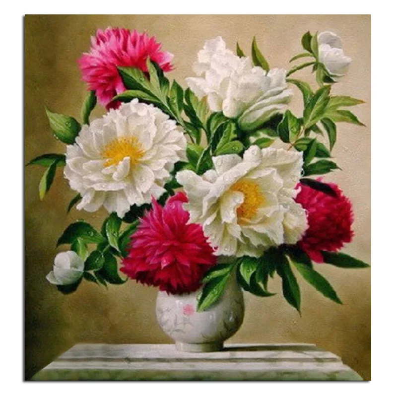 Peony Vase 50x53cm Full Drill Diamond Embroidery 3d Diamond Cross Stitch Fashion Diamond Mosaic Pictures Of
