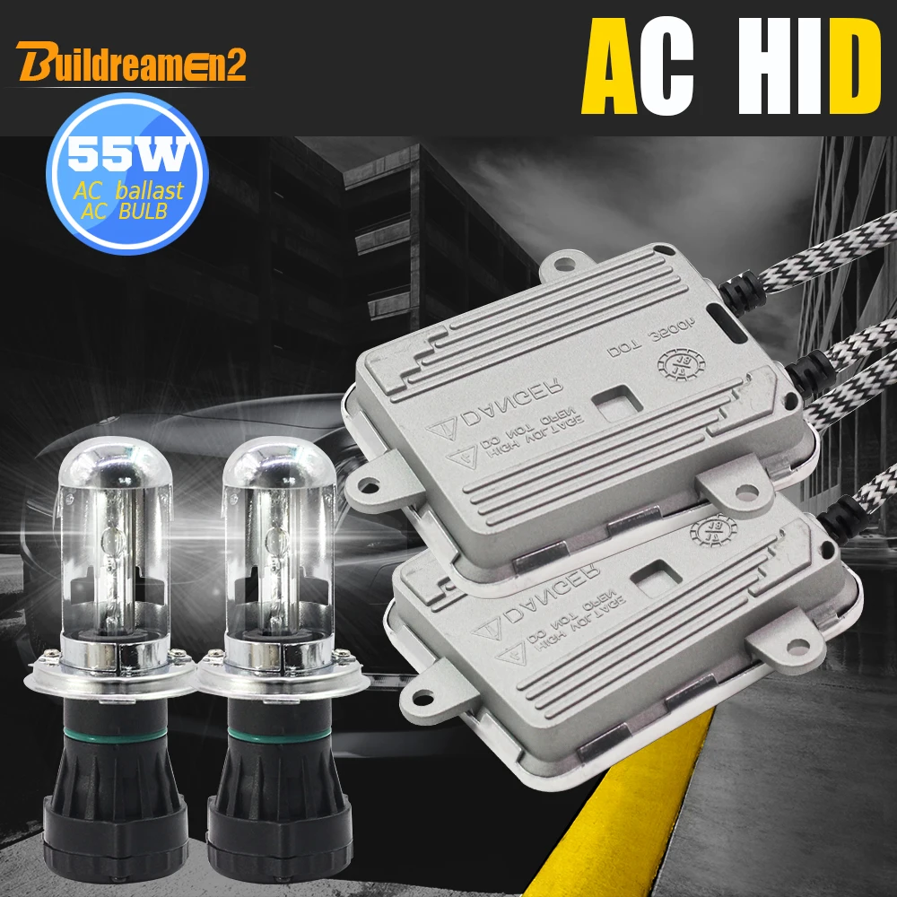 

Buildreamen2 55W H4 Hi/Lo Canbus HID Bi Xenon Kit AC Ballast Bulb Decoder 3000K-8000K 12V No Error Flicker Car Headlight Light