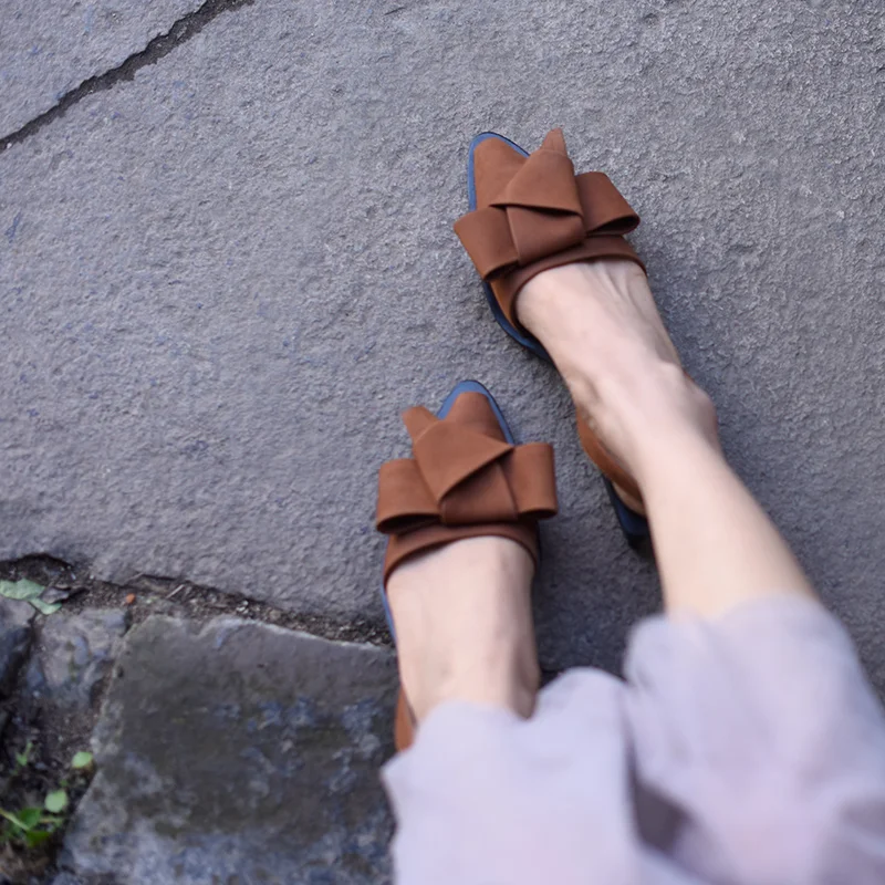 

Artmu Fashion Women Bow Shoes Sandals Pointed Toe Handmade Genuine Leather Shoes Woman Sandals Sweet Sandalias Zapatos Mujer