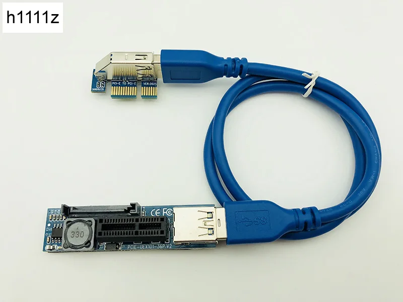 PCI E Extender PCI E 1X to 1X Riser USB 3 0 Cable SATA Power Working