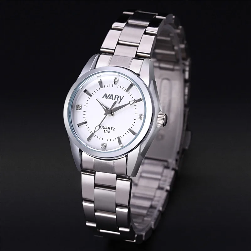 NARY часы женские модные роскошные часы Reloj Mujer из нержавеющей стали качественные бриллиантовые женские кварцевые часы женские часы со стразами - Цвет: white
