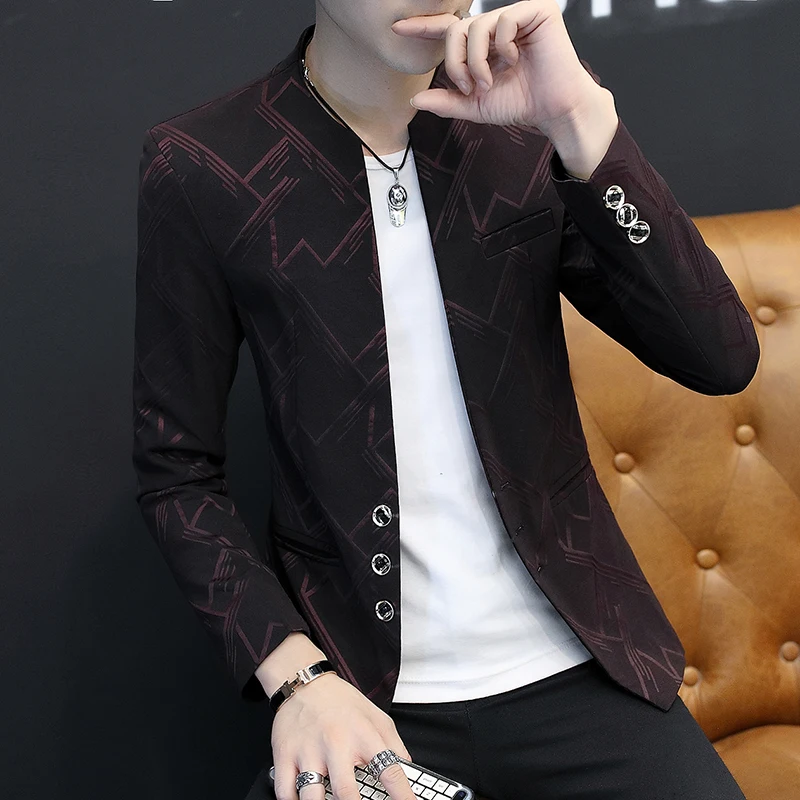 

2020 men fall leisure blazer Youth favors cultivate one's morality printed striped suits thin handsome blazer