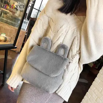 

Fashion Plush Rabbit Women Messenger Bags Solid Color Chain Crossbody Bags for Women Bolsos Mujer