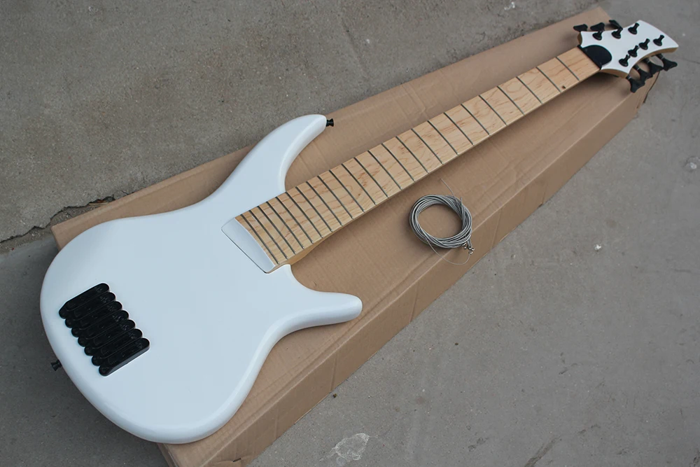 

Factory Custom White 7 Strings Electric Bass Guitar Kit(Parts),White Binding Neck,DIY Bass Guitar,Black Tuners,Offer Customized