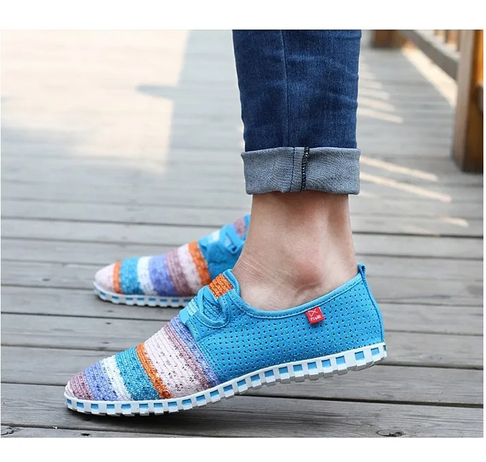 

2019 Summer Breathable Mesh Shoes Men Beach Couple Shoes Rainbow Color Comfort Slip On Flats For Man Size 36-45 KD852-867