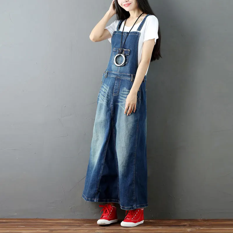 

Women Denim Strap Dress Bleached Loose Casual Scratched Dress Ladies Fashion Casual Dresses Denim