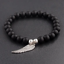Серебряный браслет в форме крыла из натурального камня, мужские женские черные браслеты ручной работы, Прямая поставка AB246