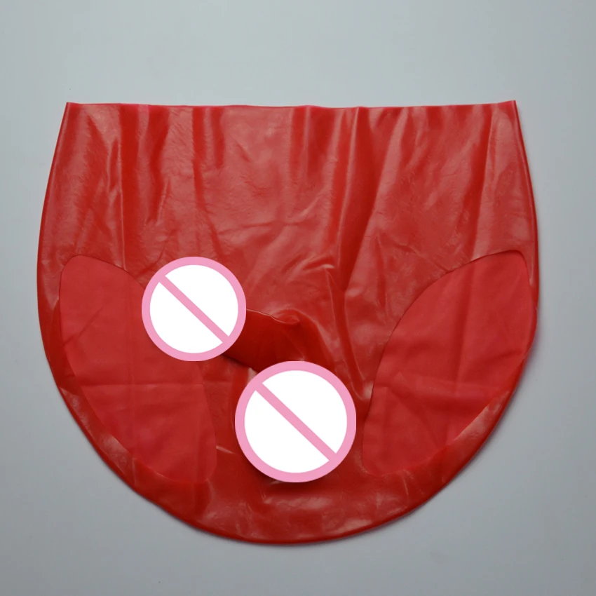 Men Lingerie Underwear Sexy Red Latex Pants with penis sheath Rubber underwear with condom underwear Shorts