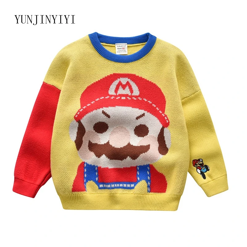 New Children's Clothing Boys and Girls Crayons Xiaoxin Superman Captain America Super Mario Children's Cartoon Sweater