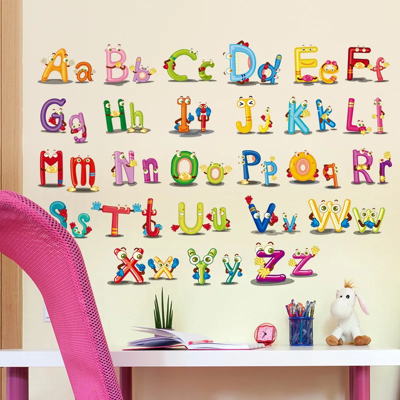 ديكور المنزل الديكور ABC الإنجليزية الأبجدية ميني ملصقات جدار الفينيل جدارية الأبجدية الشارات الاطفال الأطفال جميل الحضانة