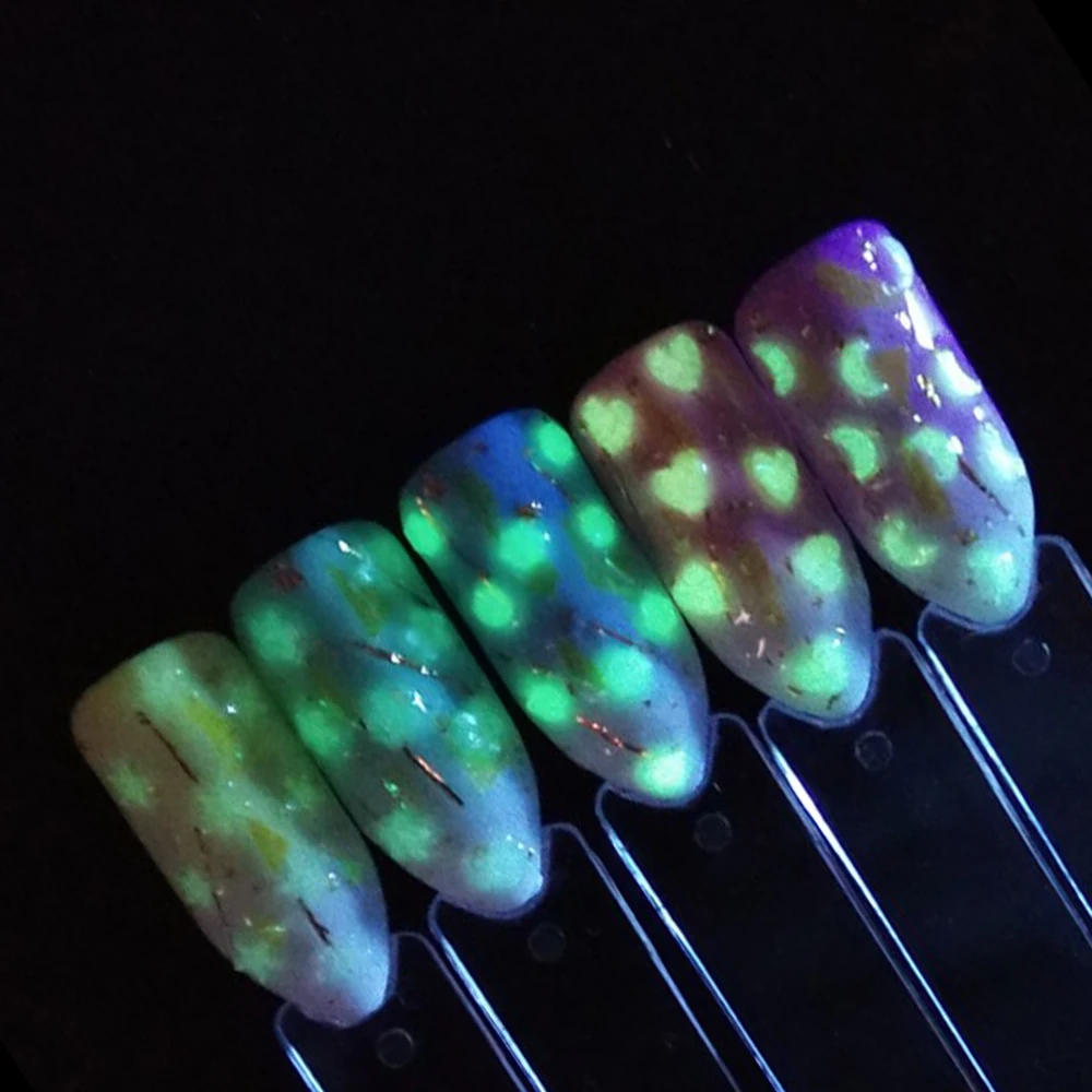 القمر بدء مسمار الفن بريق الترتر قلادة متوهجة ومضيئة في الظلام زهرة شكل تقشر الفلورسنت نصائح الديكور مانيكير SAYP01-07