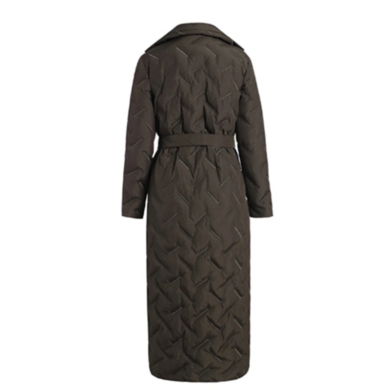 Women Winter Down Coats Thin Warm Down Jacket Female Embroidered X-Long Parka Single-breasted Turn-down Collar With Belt Pocket