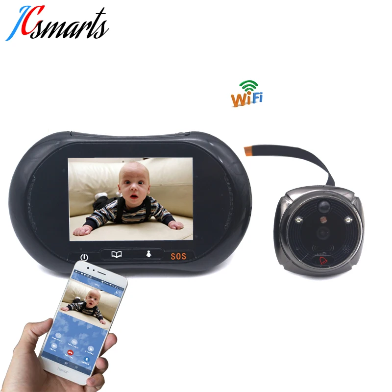 

Smart ring doorbell door camera wifi peephole door bell with 3.7 inch touch screen built-in 4200mAh li-ion battery free shipping