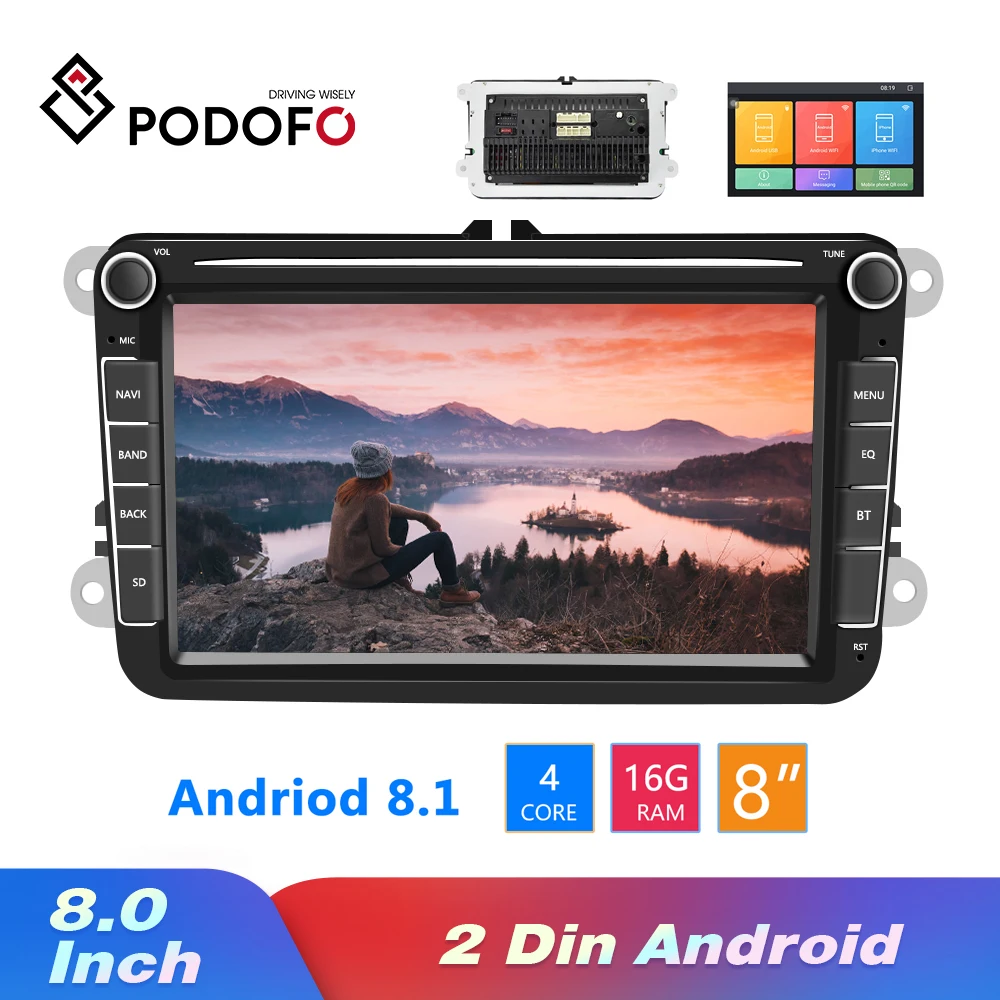 Podofo Android 8,1 2Din coche MP5 reproductor de vídeo Multimedia GPS Radio de coche Auto Radio estéreo 8 \