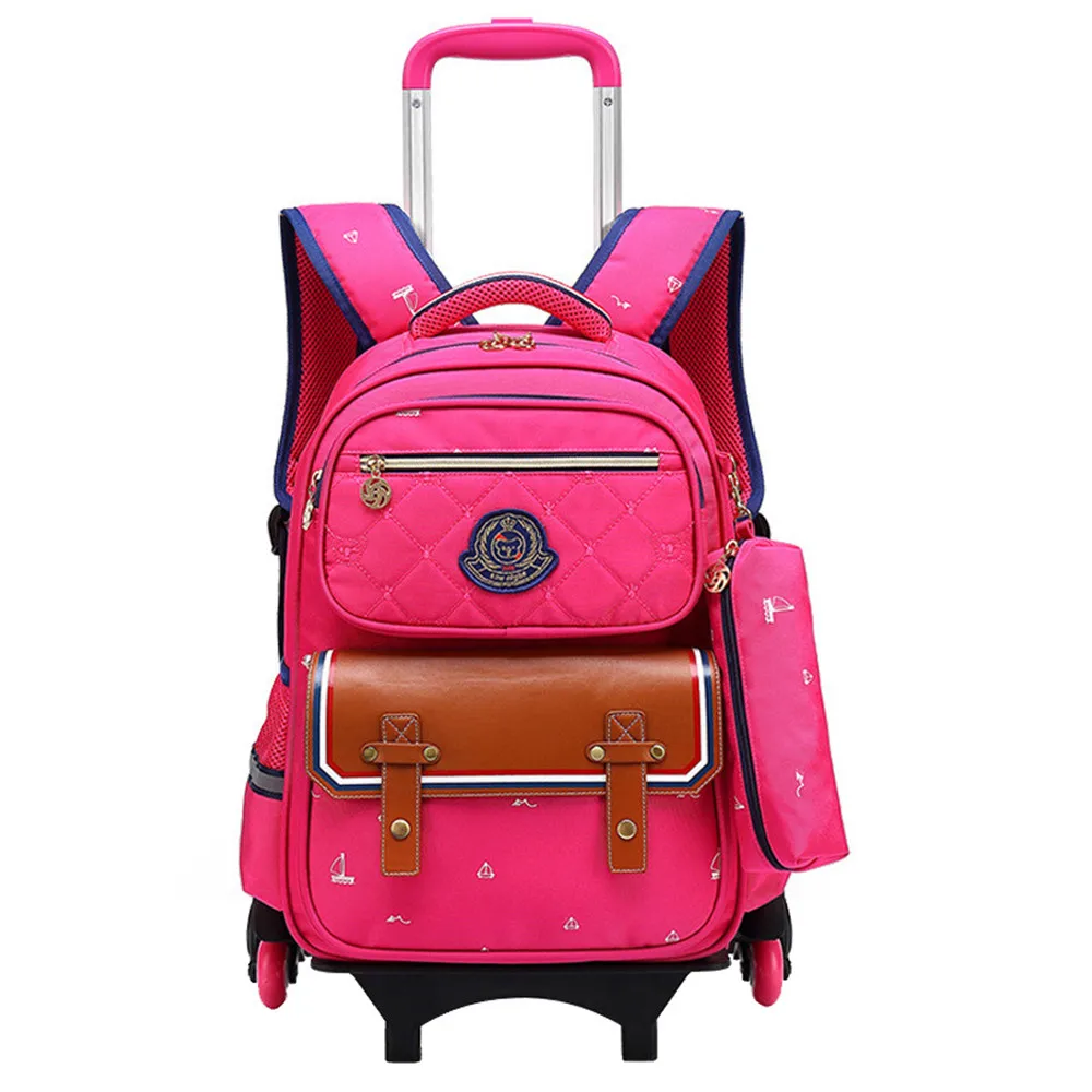Removable Children School Bags with 6 Wheels Child Waterproof Trolley