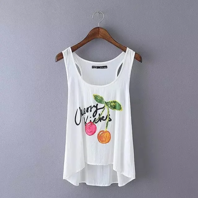 

2018 Summer Fashion Women's Tank Tops White Cotton Cherry Printing Ladies' Tank Top WTX22830
