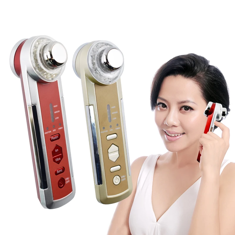 

Ultrasonic Galvanic Photon Therapy Beauty Instrument Face Tighten Wrinkle Removal 4 in 1 LED Color Ionic Face Vibration Massager