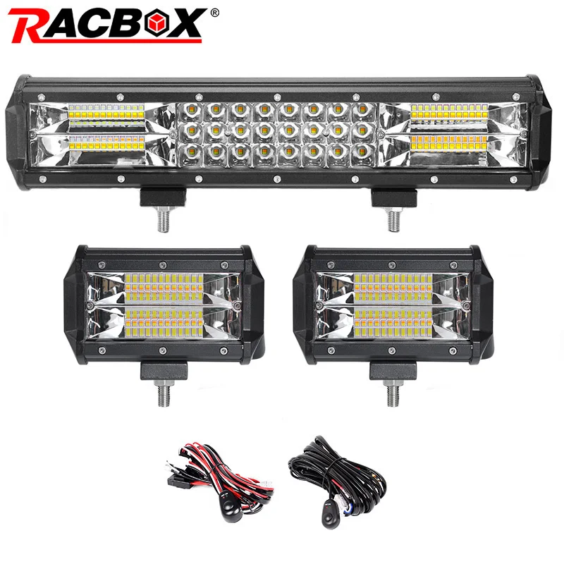 

Dual Color 3-row 15inch 216W LED Light Bar Offroad Led Bar Combo Beam+2x72W Flood Led Work Lights Truck SUV ATV 4x4 4WD 12v 24v