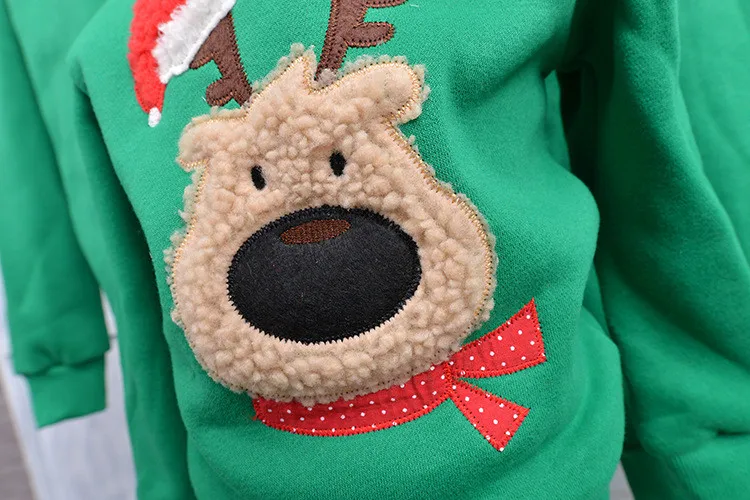 Зимние Теплая одежда для детей Рождество красный олень Шапки узор Наборы для семьи детская футболка добавить шерсть семейная одежда P202